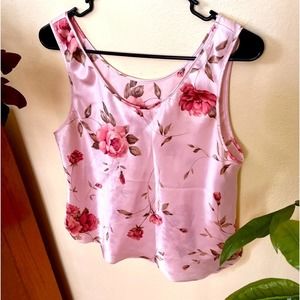 Vintage Sarah Bentley Light Pink Sleeveless Top Roses Floral, Size Large